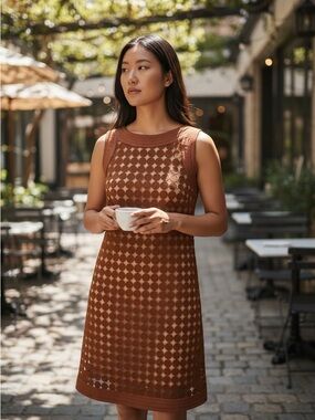 Trina Turk Beverly Sheath Dress Cinnamon Nude Textured Polka Dot Mesh size 8